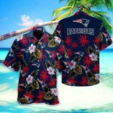 New England Patriots Simple Hibiscus Flower Hawaiian Shirt, NFL Hawaiian Shirt Moonbestprint