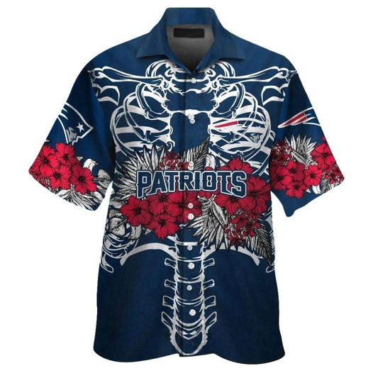 New England Patriots Skeleton Flower Hawaiian Shirt - Moonbestprint