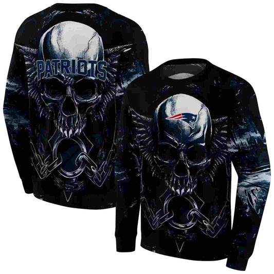 New England Patriots Skull Artwork Blue Black AOP Sweatshirt - Moonbestprint