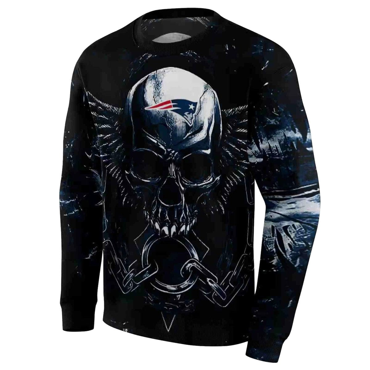 New England Patriots Skull Artwork Blue Black AOP Sweatshirt - Moonbestprint