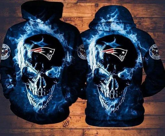 New England Patriots Skull Fire 3D Hoodie, NFL Hoodie Moonbestprint