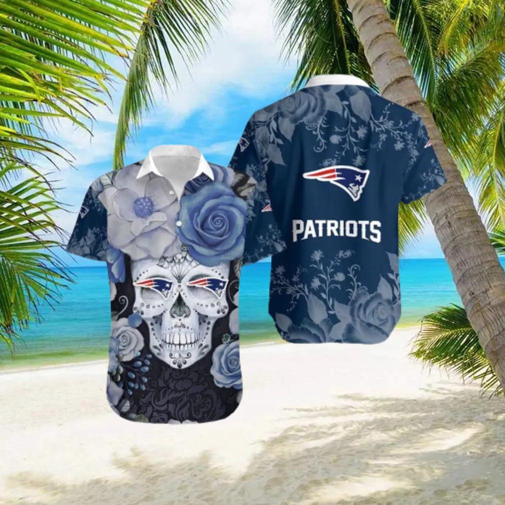 New England Patriots Skull Halloween Embrace Game Day Island Hawaiian Shirt, NFL Hawaiian Shirt Moonbestprint