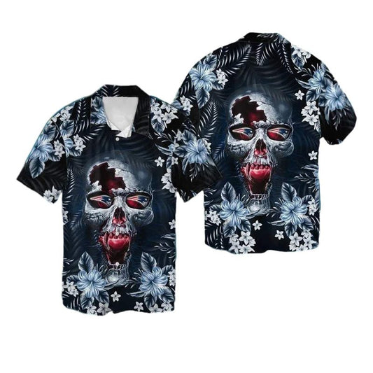 New England Patriots Skull Halloween Flower Hawaiian Shirt - Moonbestprint