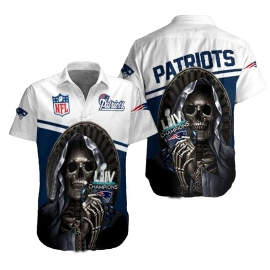 New England Patriots Skull Helmet Champions Super Bowl Liv Tribute Hawaiian Shirt - Moonbestprint