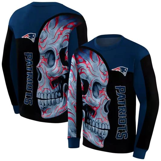 New England Patriots Skull Motif Blue Black AOP Sweatshirt - Moonbestprint
