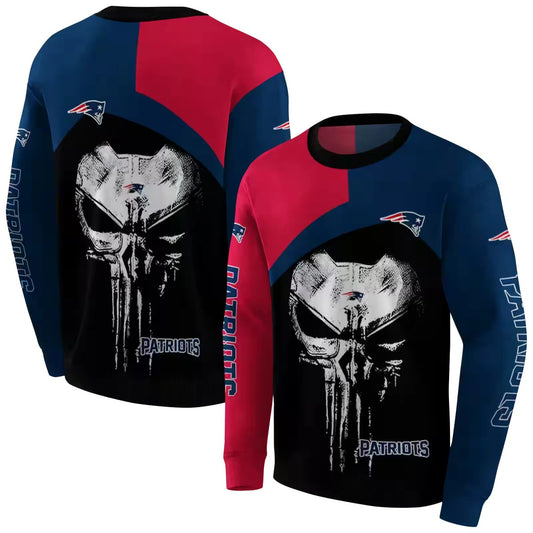 New England Patriots Skull Punisher Red Black AOP Sweatshirt - Moonbestprint