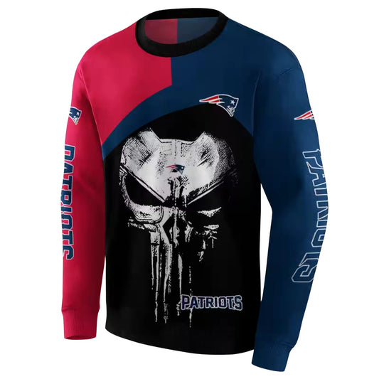 New England Patriots Skull Punisher Red Black AOP Sweatshirt - Moonbestprint