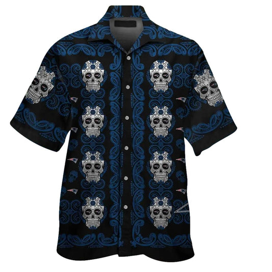 New England Patriots Skull Tattoo Hawaiian Shirt - Moonbestprint