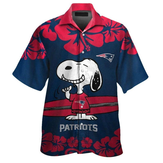 New England Patriots Snoopy Red Hibiscus Hawaiian Shirt - Moonbestprint