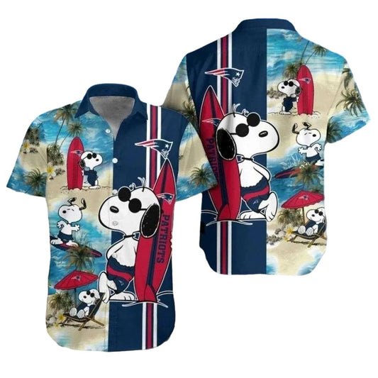 New England Patriots Snoopy Surfing Canine And Waves Fan Hawaiian Shirt - Moonbestprint