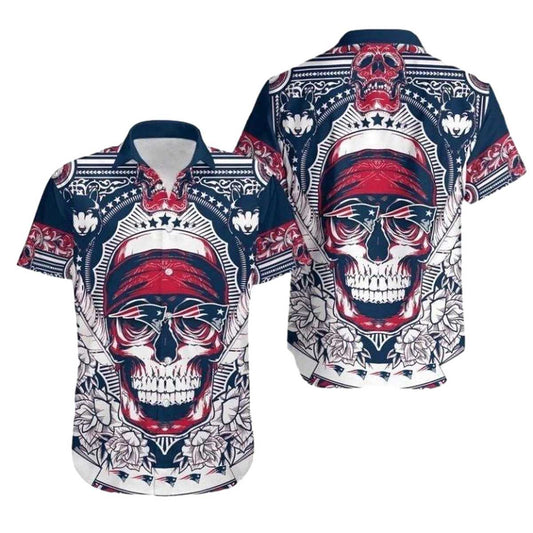 New England Patriots Special Skull Hawaiian Shirt - Moonbestprint
