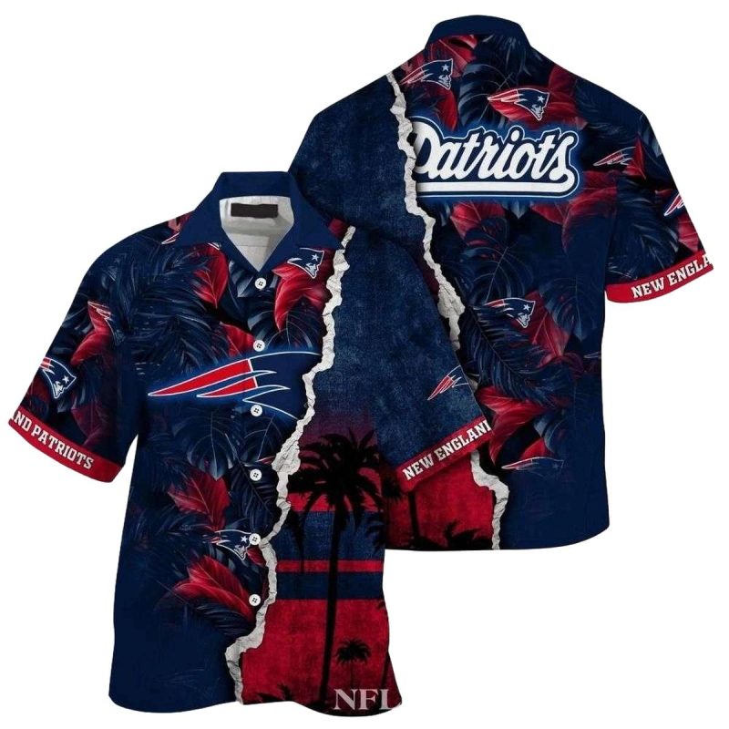 New England Patriots Split Sunset Coconut Tree Hawaiian Shirt - Moonbestprint