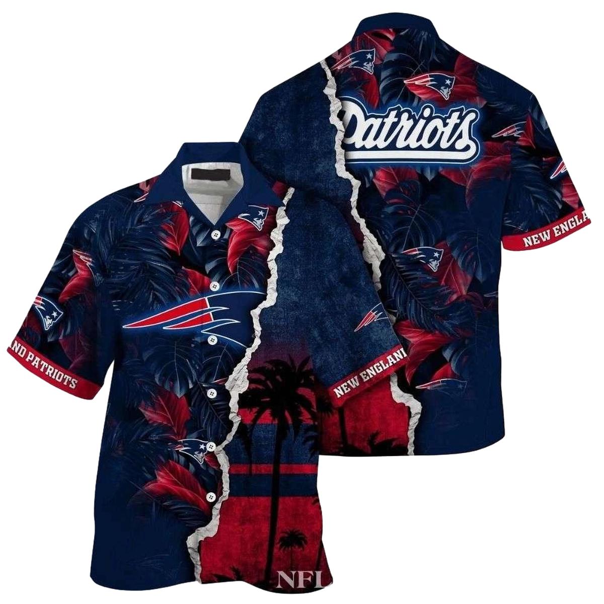 New England Patriots Split Sunset Coconut Tree Hawaiian Shirt - Moonbestprint