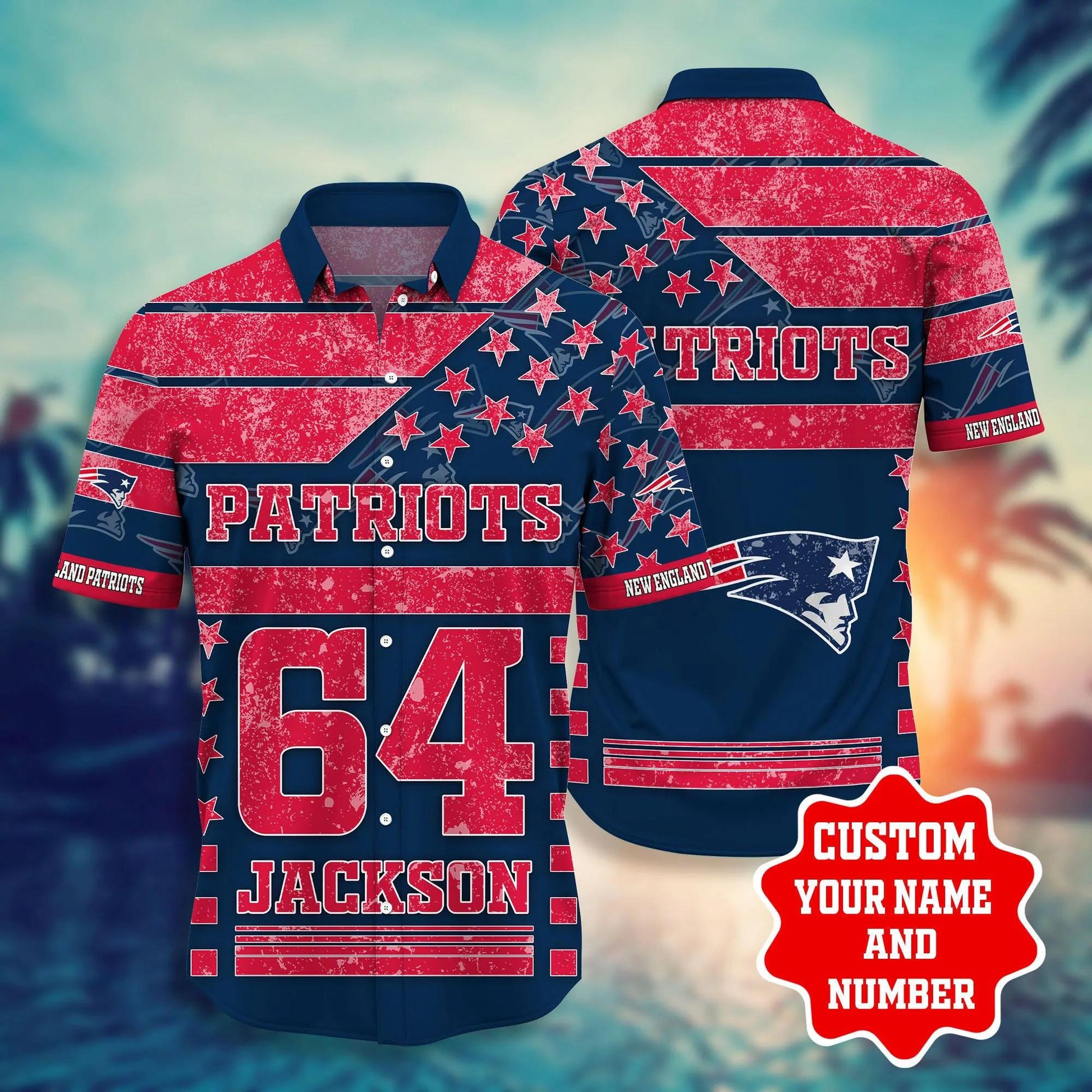 New England Patriots Star 3D Custom Name Hawaiian Shirt, NFL Hawaiian Shirt Moonbestprint