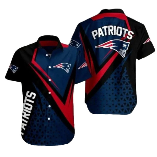 New England Patriots Strategic Play Navy And Red Geometric Strategy Design Hawaiian Shirt - Moonbestprint