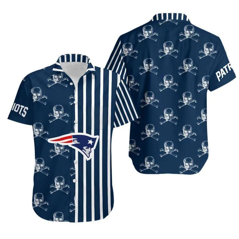 New England Patriots Stripes And Skull Hawaiian Shirt, NFL Hawaiian Shirt Moonbestprint