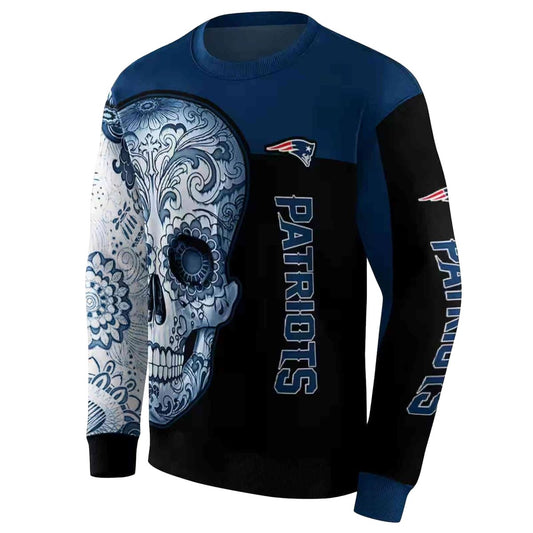 New England Patriots Sugar Skull Blue Black AOP Sweatshirt - Moonbestprint