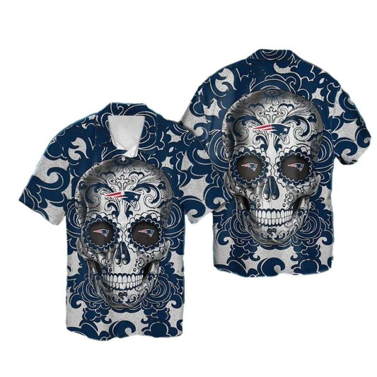 New England Patriots Sugar Skull Hawaiian Shirt - Moonbestprint