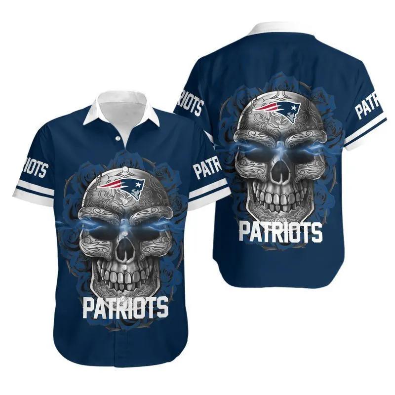 New England Patriots Sugar Skull NFL Hawaiian Shirt, NFL Hawaiian Shirt Moonbestprint