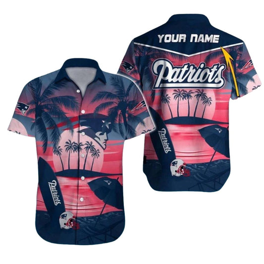 New England Patriots Sunset Beach With Coconut Tree Hawaiian Shirt - Moonbestprint
