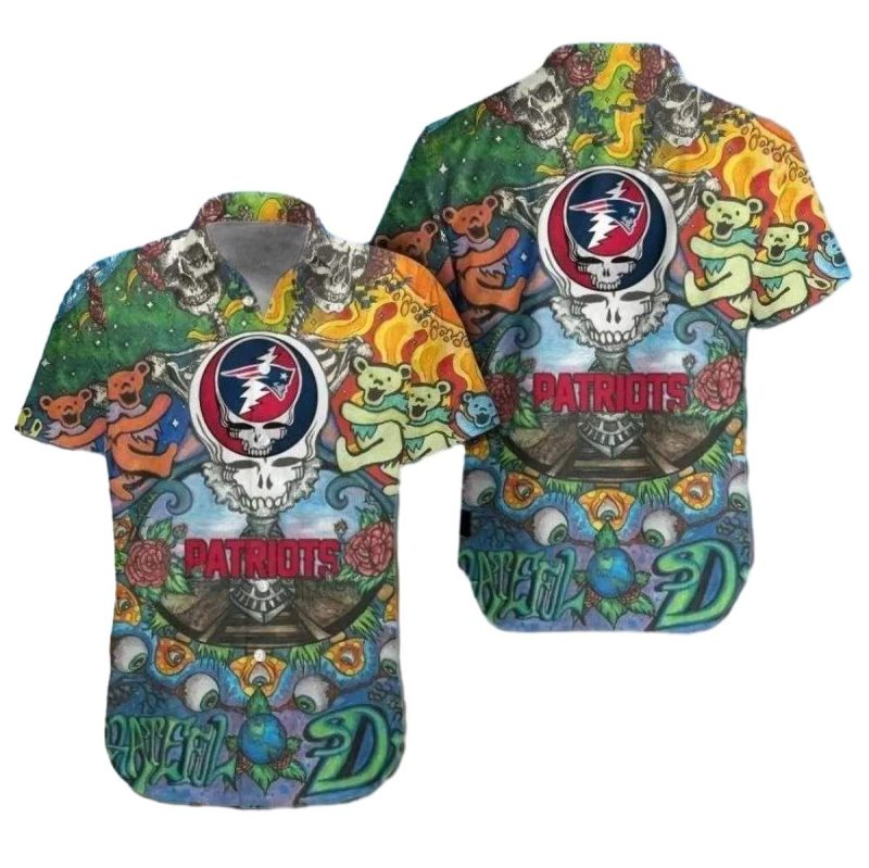 New England Patriots Tropical Deadhead Fusion Eclectic Fan Expression Hawaiian Shirt - Moonbestprint