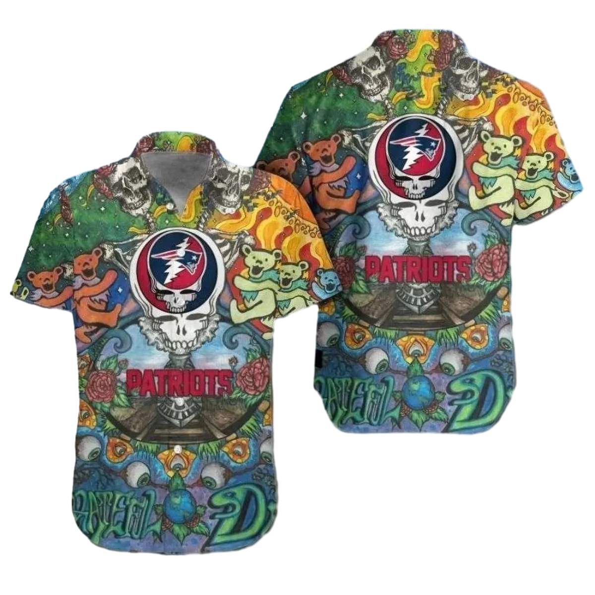 New England Patriots Tropical Deadhead Fusion Eclectic Fan Expression Hawaiian Shirt - Moonbestprint