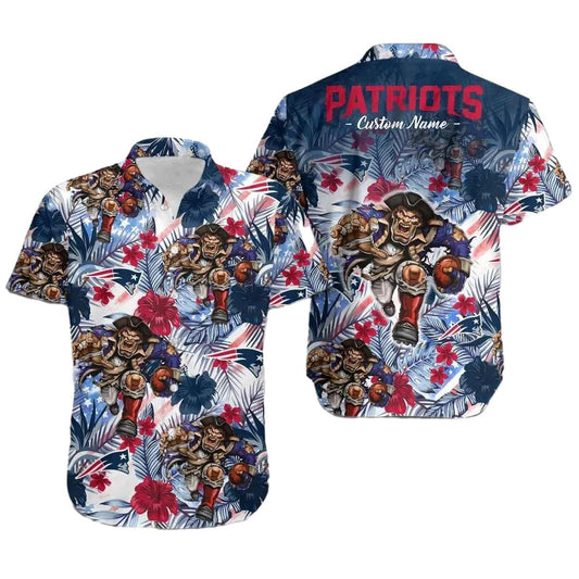 New England Patriots Tropical Floral America Flag Hawaiian Shirt - Moonbestprint