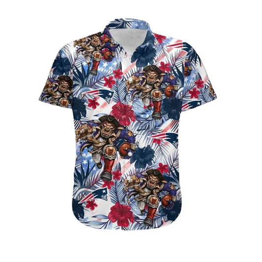 New England Patriots Tropical Floral America Flag Hawaiian Shirt - Moonbestprint