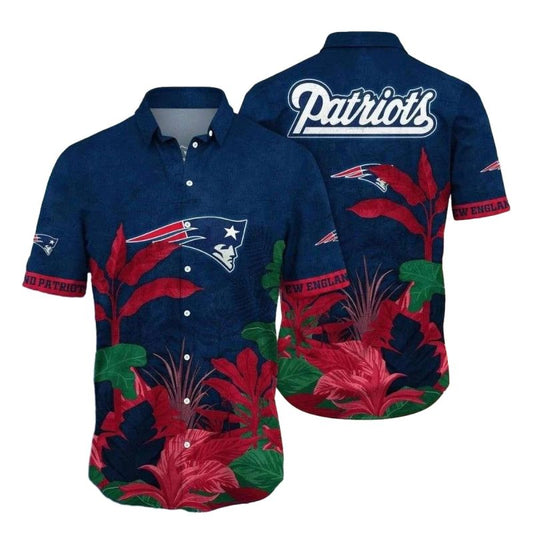 New England Patriots Tropical Foliage Hawaiian Shirt - Moonbestprint