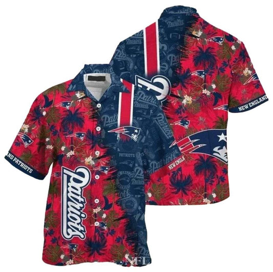 New England Patriots Tropical Navy Florals Hawaiian Shirt - Moonbestprint