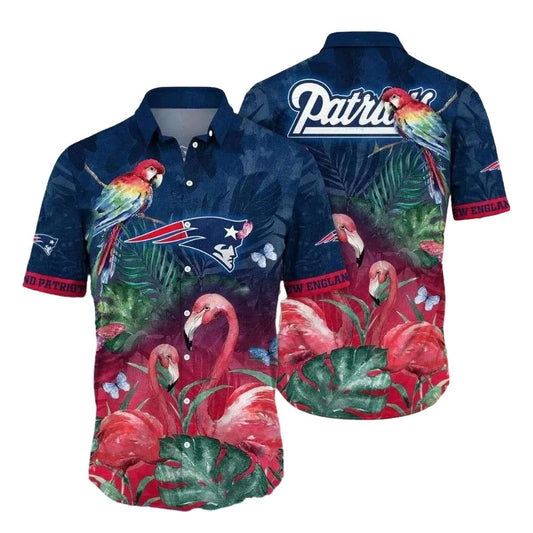New England Patriots Tropical Parrot Perch Hawaiian Shirt - Moonbestprint