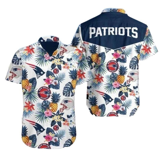 New England Patriots Tropical White Pattern Hawaiian Shirt - Moonbestprint