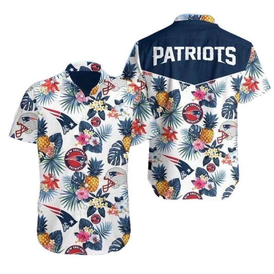 New England Patriots Tropical White Pattern Hawaiian Shirt - Moonbestprint