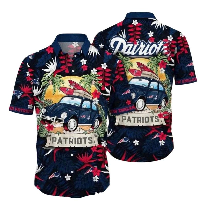 New England Patriots Vintage Car Tropical Escape Hawaiian Shirt - Moonbestprint