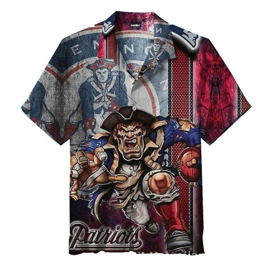 New England Patriots Warrior Grunge Hawaiian Shirt - Moonbestprint