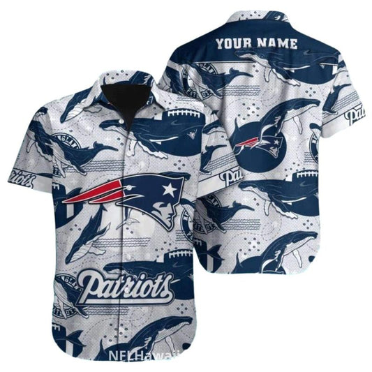 New England Patriots Whale Pattern Retro Hawaiian Shirt - Moonbestprint