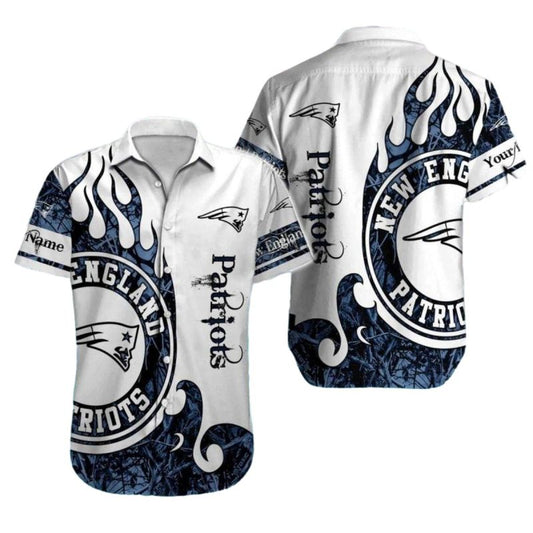 New England Patriots White Flame Hawaiian Shirt - Moonbestprint