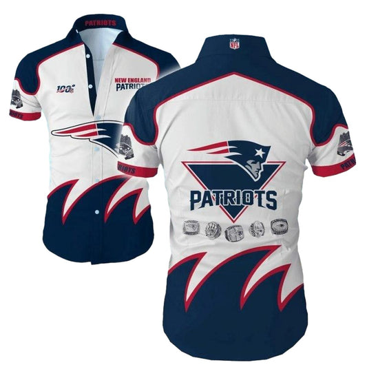 New England Patriots White Navy Blue Pattern Hawaiian Shirt - Moonbestprint