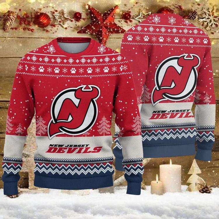 New Jersey Devils Big Logo Ugly Christmas Sweater, NHL Christmas Sweater Moonbestprint