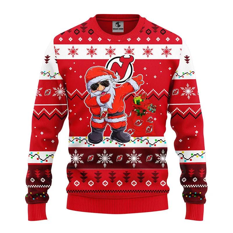 New Jersey Devils Dabbing Santa Claus Ugly Christmas Sweater, NHL Christmas Sweater Moonbestprint