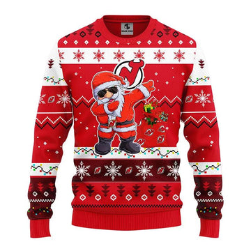 New Jersey Devils Dabbing Santa Claus Ugly Christmas Sweater, NHL Christmas Sweater Moonbestprint