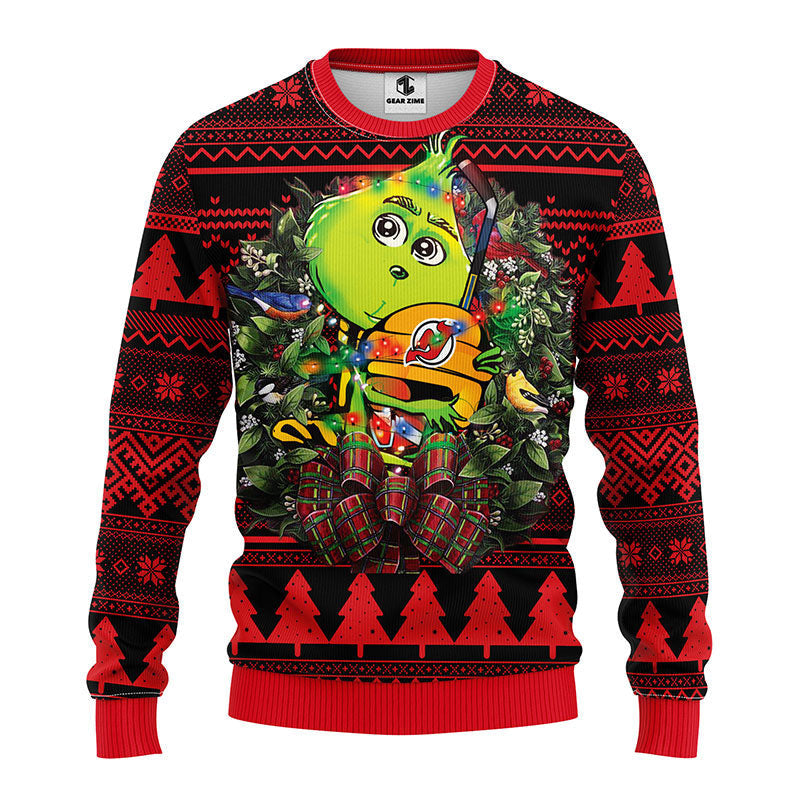 New Jersey Devils Grinch Hug Ugly Christmas Sweater Moonbestprint