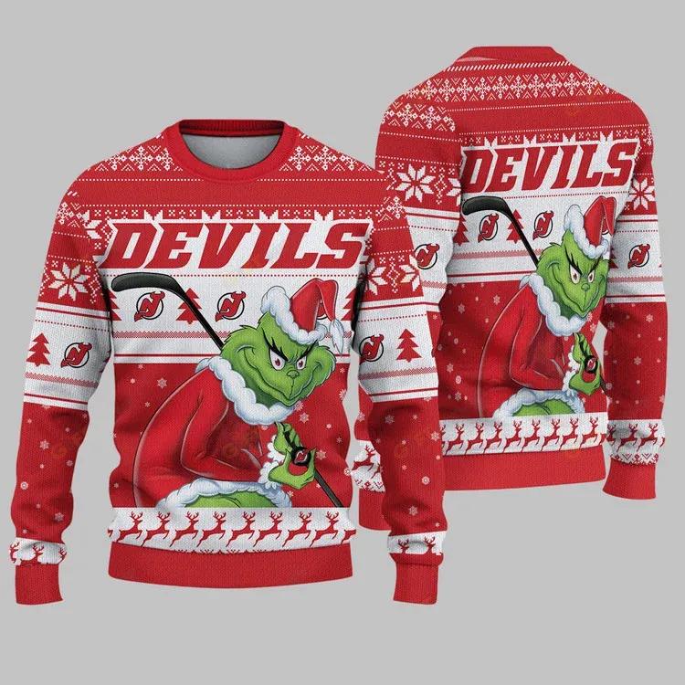 New Jersey Devils Grinch Stolen Ugly Christmas Sweater, NHL Christmas Sweater Moonbestprint