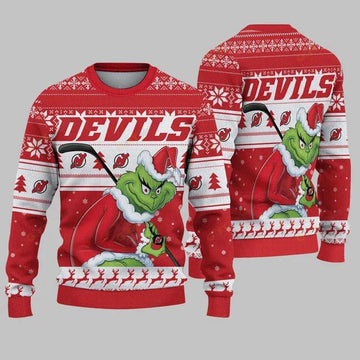 New Jersey Devils Grinch Stolen Ugly Christmas Sweater, NHL Christmas Sweater Moonbestprint