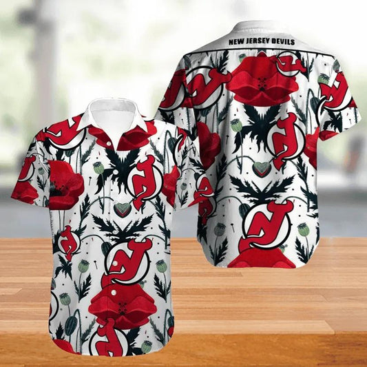 New Jersey Devils Hawaiian Shirt Big Floral Button Up, NHL Hawaiian Shirt Moonbestprint