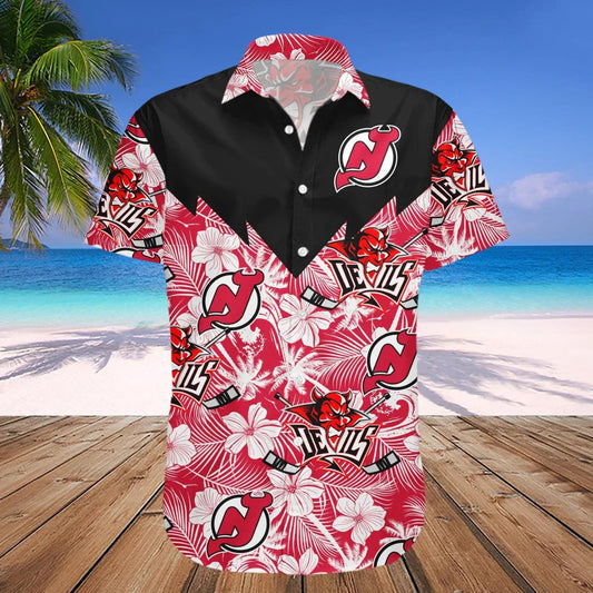 New Jersey Devils Hawaiian Shirt Tropical Seamless- NHL, NHL Hawaiian Shirt Moonbestprint