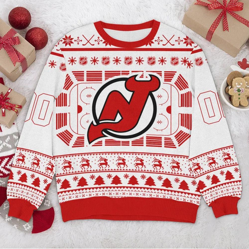 New Jersey Devils NHL Custom Ugly Christmas Sweater, NHL Christmas Sweater Moonbestprint