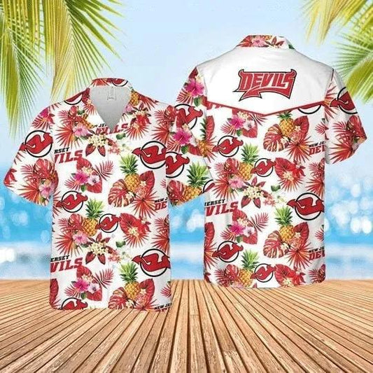 New Jersey Devils Pineapple Tropical Flowers Hawaiian Shirt, NHL Hawaiian Shirt Moonbestprint