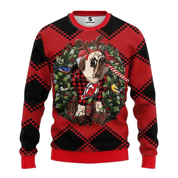 New Jersey Devils Pub Dog Ugly Christmas Sweater, NHL Christmas Sweater Moonbestprint