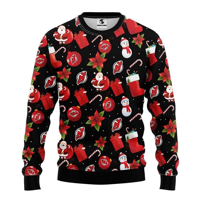 New Jersey Devils Santa Claus Snowman Ugly Christmas Sweater, NHL Christmas Sweater Moonbestprint